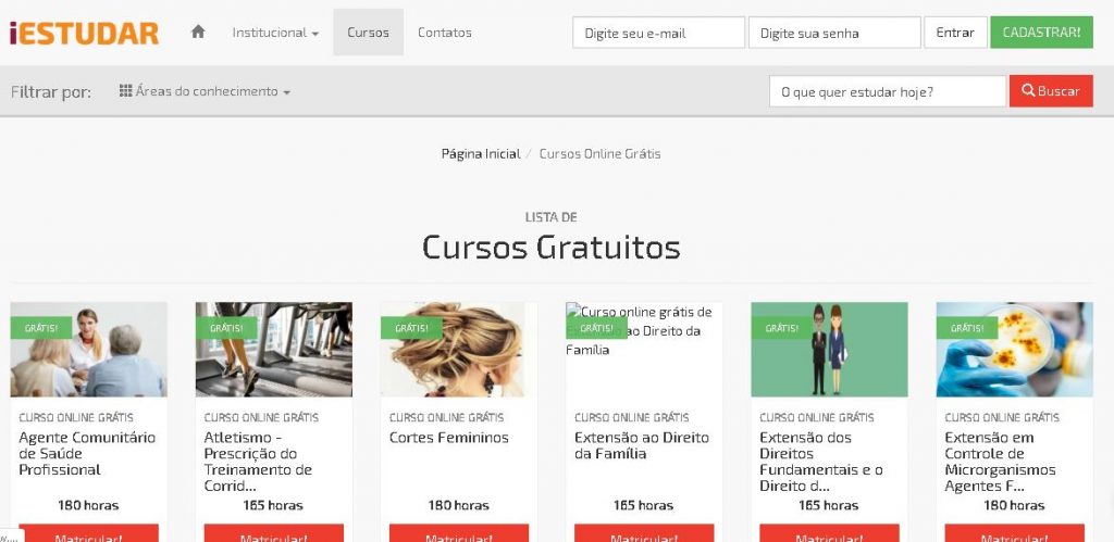 tela de pesquisa de cursos iestudar